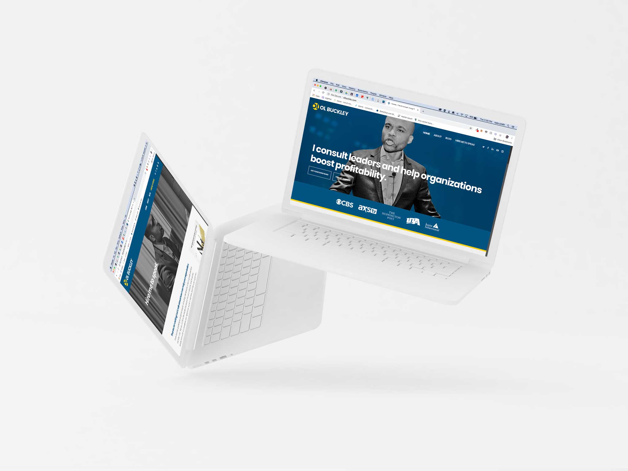 OL Buckley Website Design Mockups In White Clay MacBook Pros | Enormous Elephant