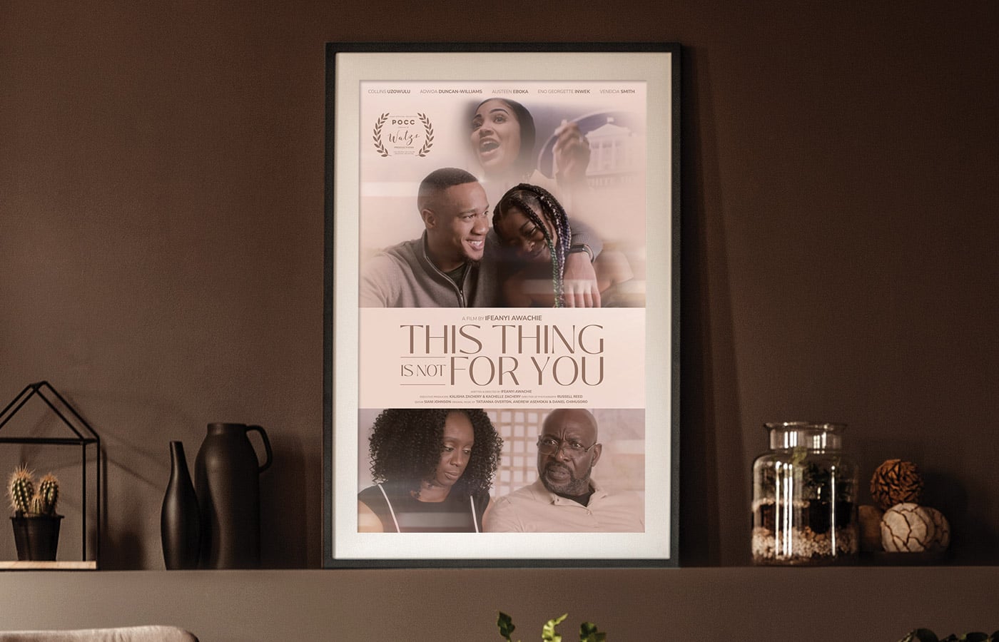 This Thing Is Not For You poster framed in a living room setting.